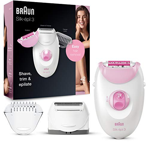 Braun Silk-épil 3 3-270, Epilator for Women for Long-Lasting Hair Removal, 20 Tweezer System, Smartlight Technology, Massage Rollers, Shaver and Trimmer Head Included