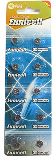 10 Eunicell AG4 / LR66 / 177/377 / LR626 Knopfzellen Lange Haltbarkeit 0% Quecksilber (Ablaufdatum markiert)