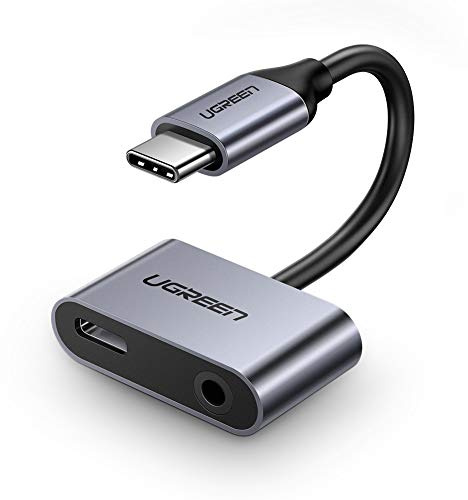 UGREEN Adaptador de USB C a conector de auriculares de 3,5 mm, 2 en 1, tipo C a AUX hembra, carga USB C, compatible con Huawei P30/P30 Pro/P20/P20 Pro/Mate 20 Pro/Nova 5 Pro, Xiaomi Note3/MIX