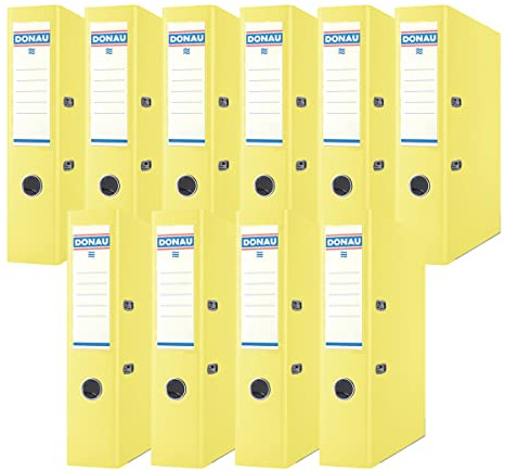 Donau premiummapp bred 10-pack/DIN A4/7,5 cm/10 stycken/gul/plastöverdrag PP/patron papper slitsmapp kontorsmapp mapp ringpärm/grön punkt