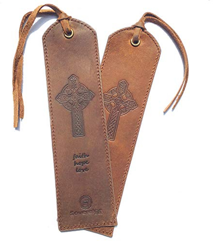 Leder Lesezeichen Mit Keltisches Kreuz design Handgefertigtes Mit Traditionellem Quasten-Lesezeichen. Echtleder Einzigartige Geschenke Für Frauen, Männer, Kinder - 2er Pack