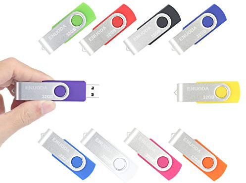 ENUODA Clé USB 32 Go Lot de 10 Clef USB 2.0 Flash Drive Stockage Données Rotation Disque Mémoire Stick avec Lumière LED (10 Couleurs)