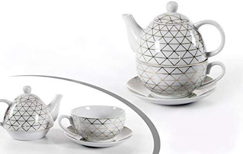 Gicos Set thè Tazza con teiera e piattino in Porcellana Decorato Oro 15,5+13,5 CM ELA-780714