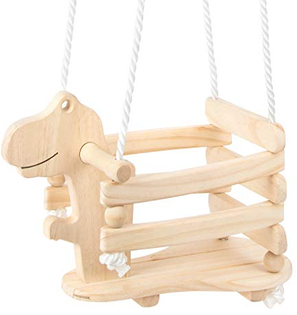 small foot 11589 Dinoschaukel Rex aus Holz, stabil und sicher aufgrund Einer erhöhten Umrandung, ab 18 Monaten Spielzeug, Unbehandelt