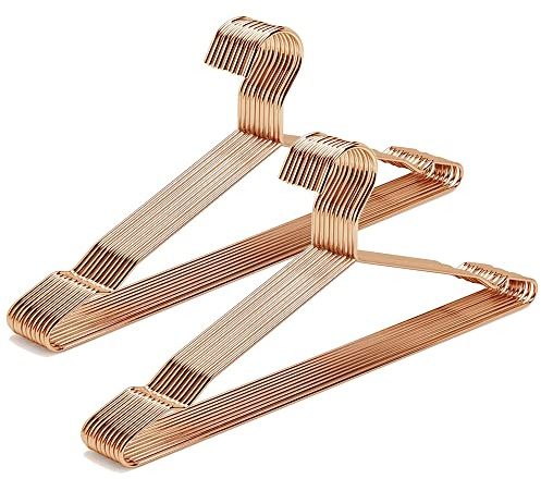 Amber Home 20 Stück 43cm Metall Kleiderbügel, Roségold | Rutschfest, Stange für Hose, Glänzend Eisen Aufhänger für T-Shirt, Hemd, Anzug, Mantel, Kleid, Trägertop