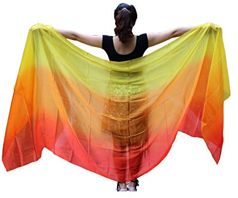 Winged Sirenny Handbemalter Seidenschleier für Bauchtanz, 3-Farben Voile mit handgerollten Kanten, 270x110cm Leichter Mulberry Seidenstoff für Orientalischen Tanz & Aufführungen