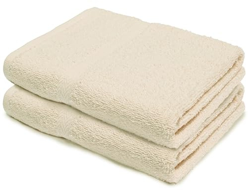 Makooz Bathroom and Kitchen 2 Pc Hand Towels Pack - 500 GSM Natural 100% Egyptian Cotton -Quick Dry and Absorbent - Fast Drying Soft and Luxurious Bath Hand Towel Set (Cream, 50x80 CM)