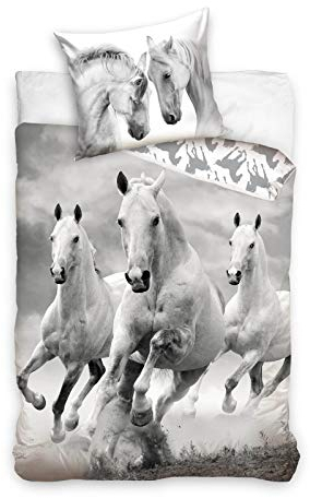 Bettwäsche mit Pferdemotiv, Pferde Wendebettwäsche 100 % Baumwolle, 135 x 200 cm, 80 x 80 cm