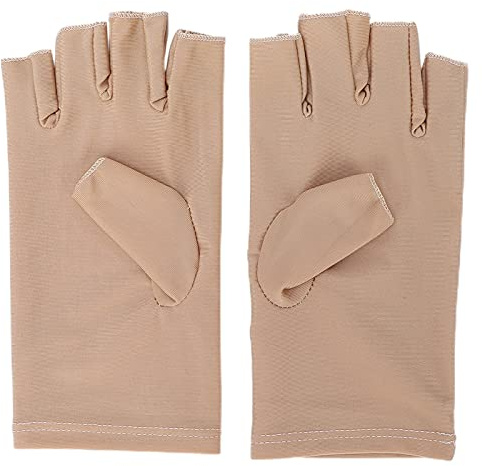 UV-Handschuh für Nagellampe Anti-UV-Handschuhe Nail Art UV-Schutzhandschuhe Professionelle Faser-Baumwoll-Maniküre-Werkzeug aus UV-Schäden Sonnenbrand Zuhause Im Freien Verwenden(Beige)