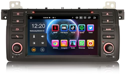 Erisin 8-Core Android 14 GPS Navegación DVD Estéreo de Automóvil Reproductor 7 Pantalla Táctil para BMW Serie 3 E46 MG ZT Rover 75 Soporta Bluetooth 5.0 Dab+ CarPlay Android Auto WiFi DSP 4GB+64GB