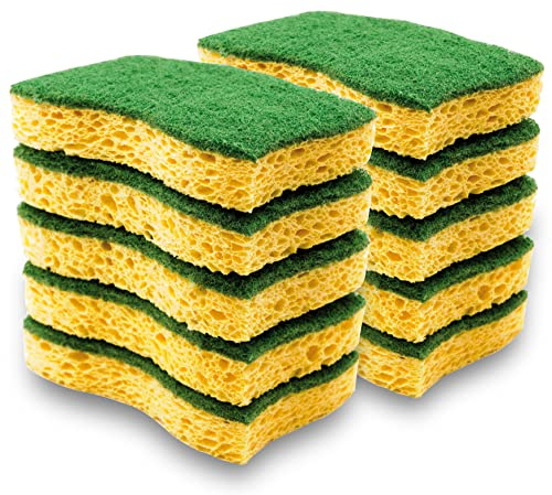 SQUATCH® CLASSIC | Lotto di 10 Spugne | Pacchetto economico grande | Per piatti a doppia faccia per la cucina | Lato spugna per Pulire, lato verde per Raschiare | Doppia Azione e Ultra Assorbente