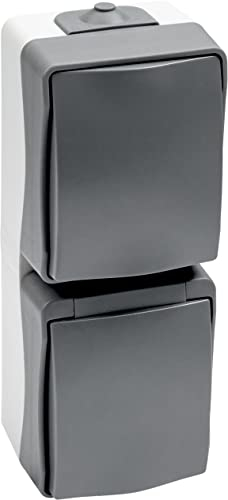 Meister Presa e interruttore di commutazione Cave 2 posizioni verticali, montaggio a parete, protezione IP44, protezione dagli spruzzi d'acqua per ambienti umidi, sezione fino a 2,5 mm², grigio, presa