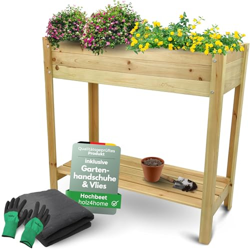 holz4home® Hochbeet inkl. Vlies-, Einlegevlies Naturholz Tanne Braun | 80x37x78 cm I Hochwertiges Tannenholz I Ideal für den kleinen Garten, Terrasse oder Balkon