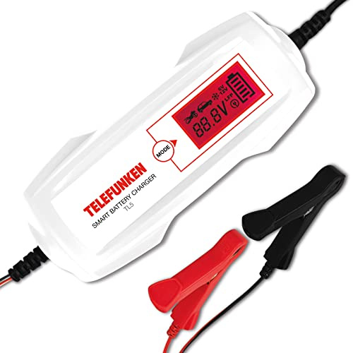 Caricabatteria da auto Telefunen, TL5, 6 V, 12 V, completamente automatico, per auto, moto, auto d'epoca e batterie agli ioni di litio, dispositivo di conservazione della batteria e avviamento auto