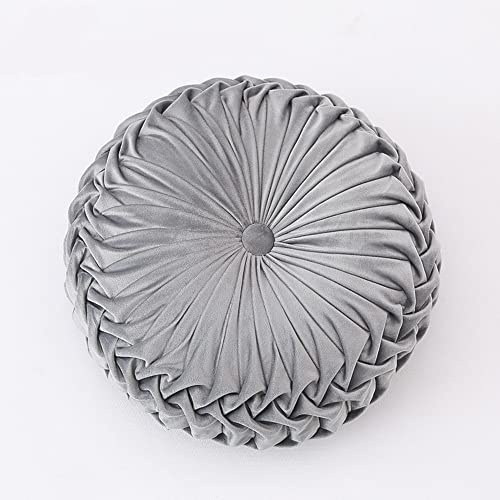 NatureMan Sofakissen, rund, 34,8 cm, aus reinem Samt, Heimdekoration, rundes Faltenkissen, Kürbiskissen, geeignet für Zuhause, Bett, Auto, Dekoration (grau)
