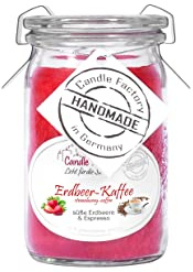 Candle Factory Baby Jumbo Duftkerze aus pflanzlichem Stearin im hitzebeständigen Glas der Marke Weck®, bis zu 20h Brennzeit, Duft: Erdbeer-Kaffee