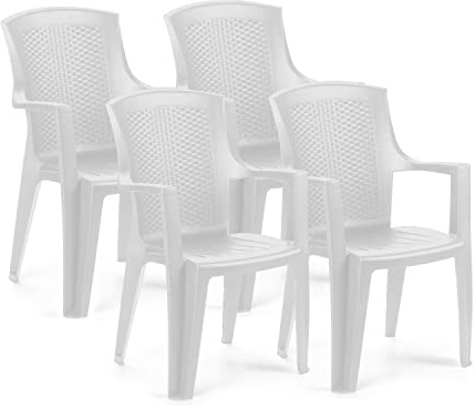 duehome Pack de 4 Sillas Apilables Exterior, Sillas Polipropileno, Sillas Outdoor, Modelo Pacific, Acabado en Blanco, Medidas: 60 cm (Ancho) x 55 cm (Largo) x 91 cm (Alto)