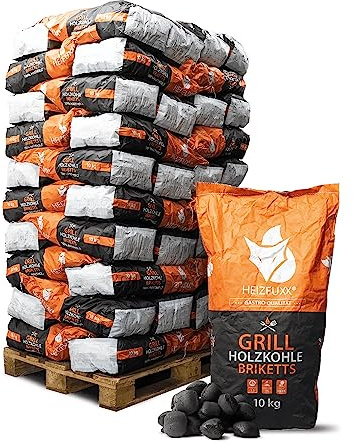 HEIZFUXX Grillholzkohlebriketts 600 kg (60 x 10 kg) 1 Palette | Premium BBQ Holzkohle