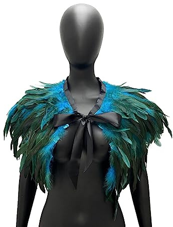 LICHENGTAI Gothic Feder Achselzucken Schalkragen Halskette Halloween Kostüm Epauletten, Umhang Schwarz Kostüm Damen Feder Umhang Cape Federboa Feder Schal Gothic für Halloween Cosplay