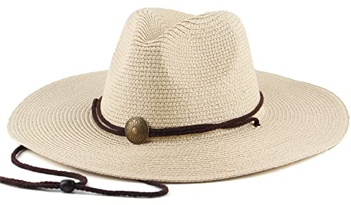ONDIAN Sombrero de vaquero de paja casual de ala grande, sombrero de paja transpirable para hombres y mujeres, beige, Talla única