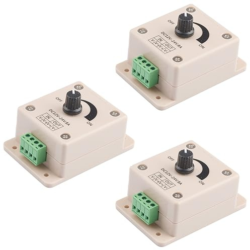 Heemol 3 Stück 8A Dimming Controller DC12-24V PWM Dimming Controller LED-Lampen für LED-Streifen und dunkle Schalter mit mechanischem Drehknopf und normalerweise offenem Kontakt