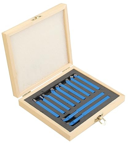 Lfhelper Lot de 11 outils de tournage en carbure de tungstène 8 x 8 mm - Pour tourner, fraiser, couper - Jeu d'outils de tournage - Burin à plaque réversible - Pointe en carbure - Avec coffret en bois