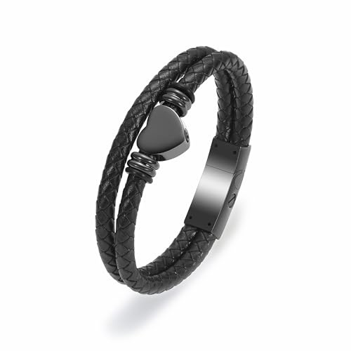 Minicremation Einäscherungsschmuck für Asche Urnenarmband Verschluss Perlen Rindsleder mehrschichtige geflochtene Leder Urnenarmband für Männer Frauen