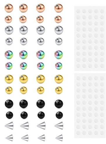 JFORYOU Gefälschte Augenbrauenring Gefälschte Lippen Labret Studs Ersatz Kugeln Spike mit 100pcs Sticker Nicht-Piercing Körperschmuck Gefälschte Haut Piercing