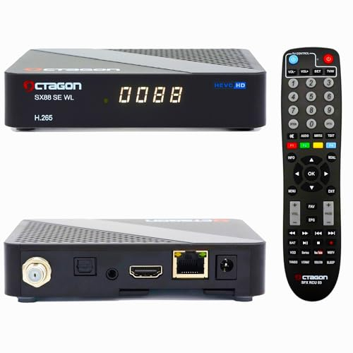 Octagon Receptor de satélite SX88 SE V2 WL HD S2+ IP Linux con función de grabación PVR, HDTV DVB-S2 Satelliten TV Box, LAN & WLAN/WiFi, Unicable, Mediathek, YouTube, Internet Radio, Blindscan, Lector