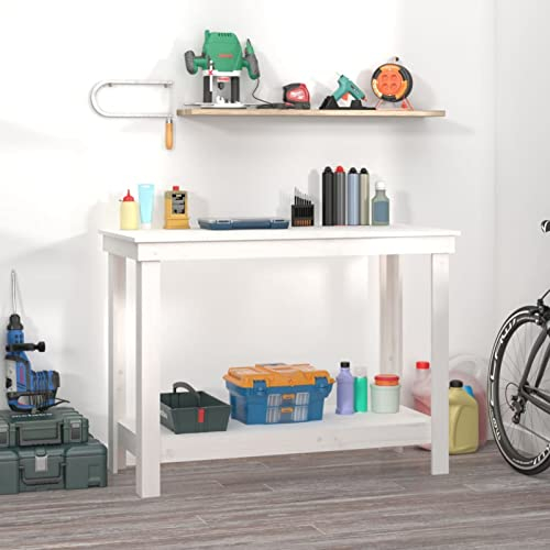 ZEYUAN Werkbank Weiß 110x50x80 cm Massivholz Kiefer, Werkstatteinrichtung, Werkbank Werkstatt, Werkzeugschrank, Werktisch, Werkzeugtisch, Werkbänke Für Heimwerker