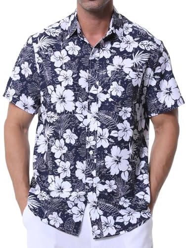 Danfiki Camicia Hawaiana Fiori Uomo a Maniche Corte Collo Botton-Down da Uomo Camicia da Uomo Hawaiana Stampa Hawaiana