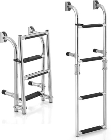 COSTWAY Scala per Piscina a 4 Gradini Pieghevole in Acciaio Inox | Scaletta di Sicurezza Antiscivolo per Piscina con Gradini Robusti per Pontile e Barca, Carico 200 kg