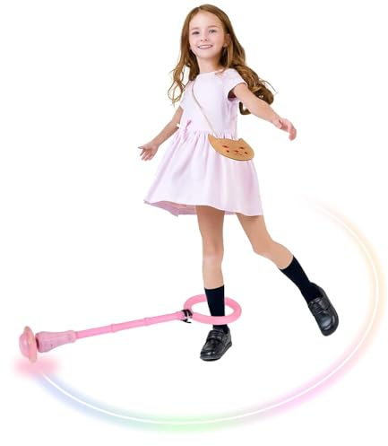 Anyingkai Blinkender Springring Fußkreisel, Swing Wheel mit Lichtrad, Blinkender Sprungball,Faltbarer Ankle Skip Ball,Jumping Ball and Skipping Rope,Sport Sprung (Rosa)