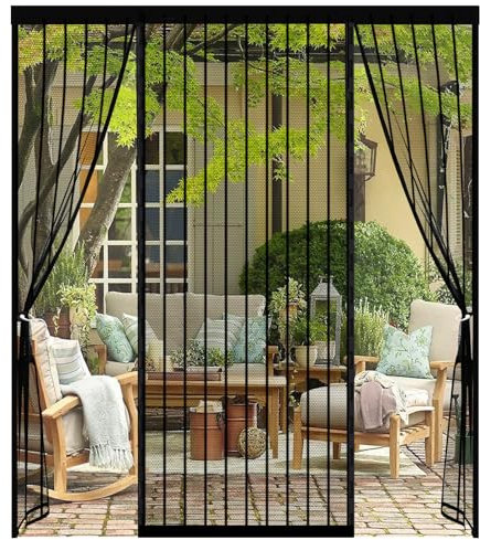 Fly Screen Door, Magnetic Screen Door, Reinforced Polyester Double Door Screen Curtain for Sliding Door Patio Door Double Door French Door Keep Fly Bug Out, Black, Double-Open (290x210cm)