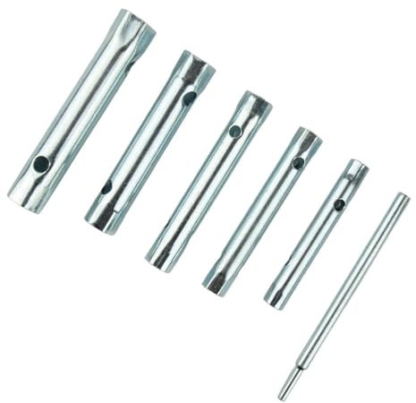 ANKOULA 6-teiliger metrischer Rohrsteckschlüssel 8-17 mm Rohrstange Zündkerzenschlüssel Stahl doppelseitig kompatibel mit Auto-Motorrad-Reparatur-Handwerkzeug
