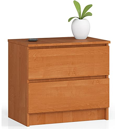 Home Collective Kommode in Erle mit 2 geräumigen Schubladen, 60 cm breit, 55 cm hoch Schlafzimmer Flur Wohnzimmer Organizer Kommode mit Schubladen Holz Highboard Sideboard Schrank