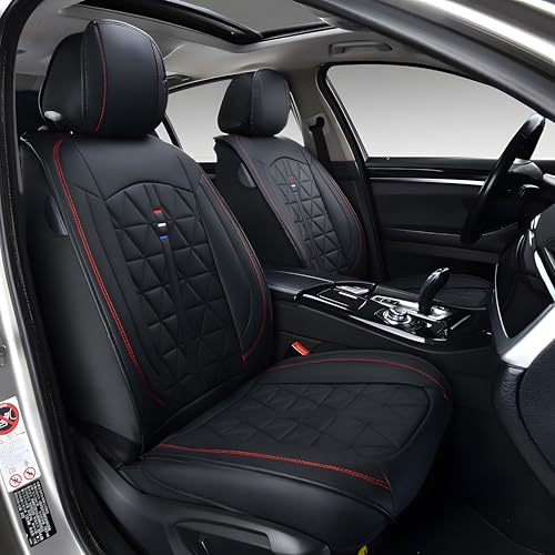 Chifeng Autositzbezüge Auto Vordersitz 2 PCS Set Für FIAT 500 Autositzbezüge Leder ，Komfortabel Wasserfest Verschleißfest Atmungsaktiv Schwarz