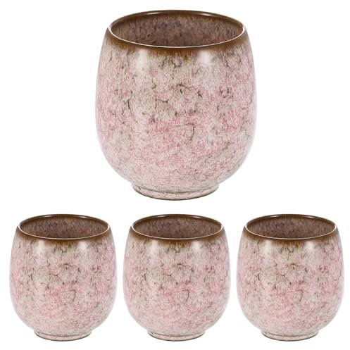 sourcing map Juego de 4 tazas de té de cerámica chinas de 5.6 onzas, tradicional Gong Fu, taza de té japonesa sin asa, taza de café pequeña para mate, té, café, bebidas de vino, rosa claro