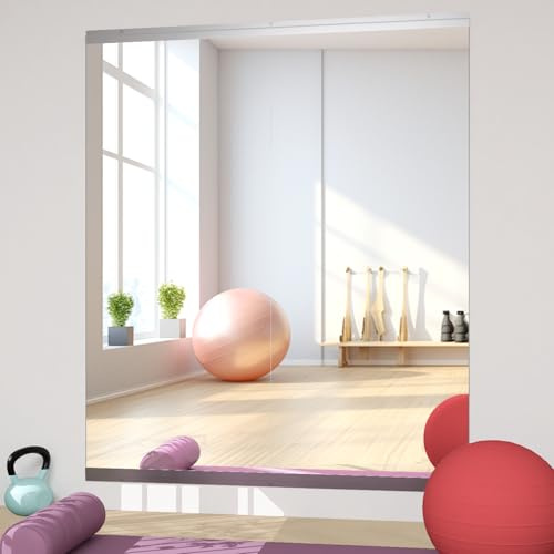 Elemango Home Gym Spiegel, 143.5x60cmx2PCS, gehärtetes Glas Rahmenlos, große Yoga Spiegel, Wand-Tanz, geeignet für Gym, Yoga, Studio, Wohnzimmer, Garage