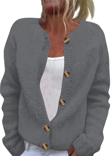 Générique Pull Femme Chic Décontracté Couleur Unie Cardigan Femme Doux Chaud Moderne Sweatshirts Femme Manches Longue Col Rond Grande Taille Vetement Femme