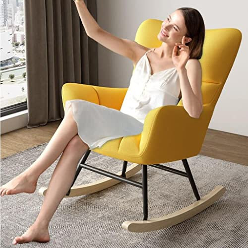 Mid Century Schaukelsessel mit Sitz aus Teddy-Stoff für Wohnzimmer, Schlafzimmer, Büro, Kinderzimmer, gelbe Farbergänzung