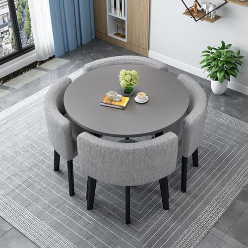 Modernes Holz Esstisch Set mit 4 Stühlen für Wohnzimmer und Esszimmer, Quadratischer Konferenztisch und Stuhl Set, Empfangstisch Set für Büro, 80.0 cm Rund Küchentisch Set, Holzofen