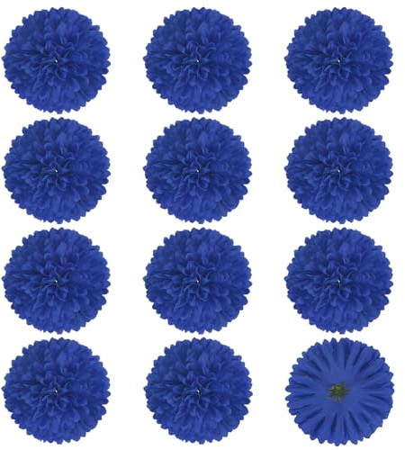 M METERXITY 12-Pack Artificial Flower Heads 2.8inch/70mm Silk | Dark Blue, Fake, Chrysanthemum, Floral, for DIY Home Decorations, Wedding Bouquets, Table Centerpieces