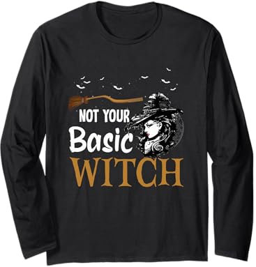 Lustiges Halloween-Kostüm für Damen mit Aufschrift Not Your Basic Witch Langarmshirt