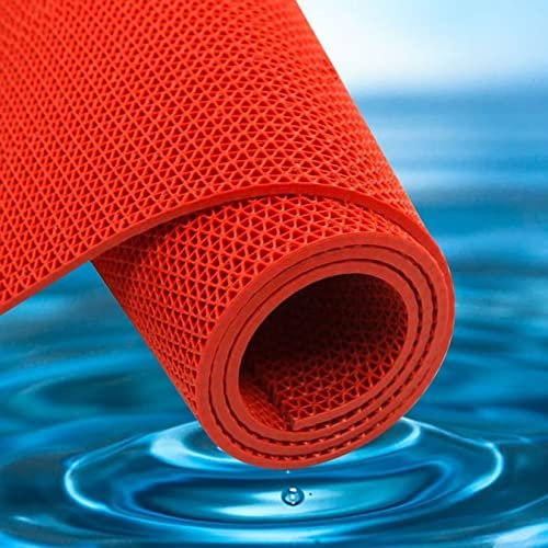 Tapis de sol antidérapant en PVC pour zones humides, tapis antidérapant pour piscine, salle de bain, garage, restaurant, sauna, spa, intérieur et extérieur, commercial, rouge, 0,9 x 3 m