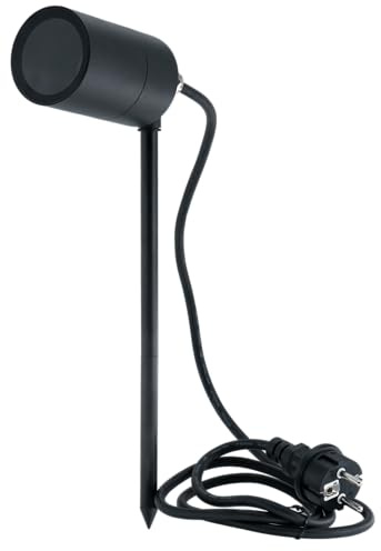 JungesLicht Edelstahl Spießleuchte schwarz IP44, GU10 Sockel, 230Volt, 1,5m Anschlusskabel, Gartenstrahler, Gartenleuchte, Wegeleuchte, Spotleuchte, Aussenleuchte (ohne Leuchtmittel, ohne LED)