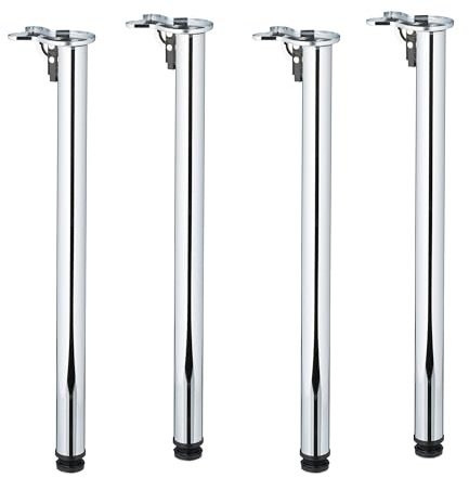Relaxdays Gambe da Tavolo in Ferro, Set 4 Piedi Pieghevoli per Mobili, HxD 71 x 5 cm, Struttura Base Tavolini, Argentato
