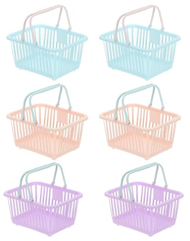 PATIKIL 6PCS Mini Shopping Basket, Small Plastic Basket,Blue Pink Purple | Storage Grocery Tiny with Handles Organizer Filtered Water for Organizing Toys Eggs Fruits Snacks
