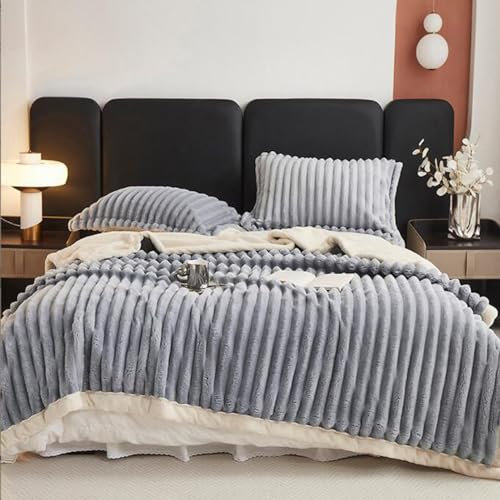Blaue dicke Decken, Kunstfell-Decken und Überwürfe für Bett und Couch, Doppel-/Doppelbettgröße, Decken, doppellagig, dick, weich, warm, schwer, flauschig, Überwurf, bequeme Decke