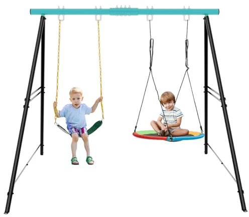 Swing Stand Frame for Both Kids and Adults,2 Seats Heavy-Duty Upgrade 3.0 Metal A-Frame Backyard Swing for Indoor Outdoor(Green Frame Only)